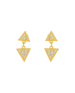 Brinco Triangular Duplo Pendente Cravejado Zirconias Folheado Ouro 18K